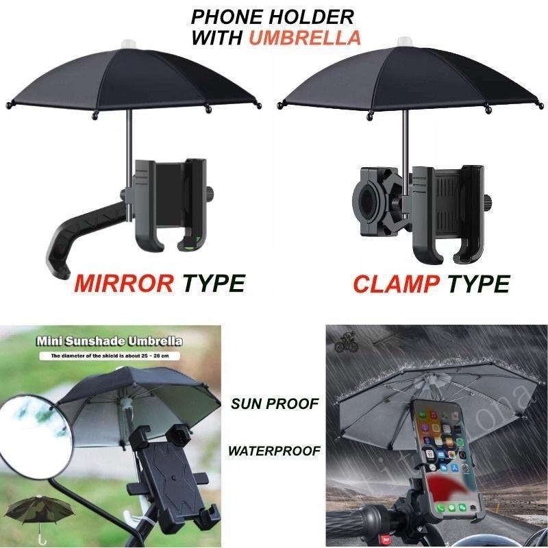 Motorcycle Phone Holder with Umbrella Sunshade – Waterproof, Sunproof,Adjustable Bracket Mount
